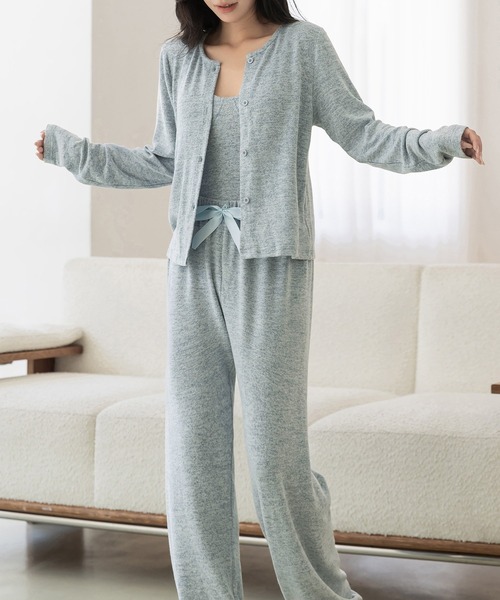 セール】【セットアップ】長袖カーディガン+クロップドキャミソール+