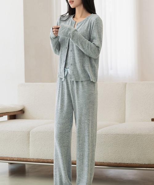 セットアップ】長袖カーディガン+クロップドキャミソール+リボン