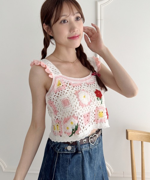 Loueme（ルエム）の「フラワークロシェフリルベスト（ベスト・レディース・ライトグリーン/ピンク/ライトブルー・FREE）」の19枚目の写真