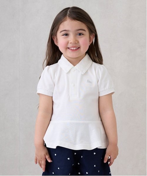 petit main（プティマイン）の「【リンク】ペプラムポロシャツ(キッズ)（ポロシャツ・キッズ・ライトピンク/ネイビー/オフホワイト・100cm/110cm/90cm/80ｃｍ/130cm/120cm）」の2枚目の写真