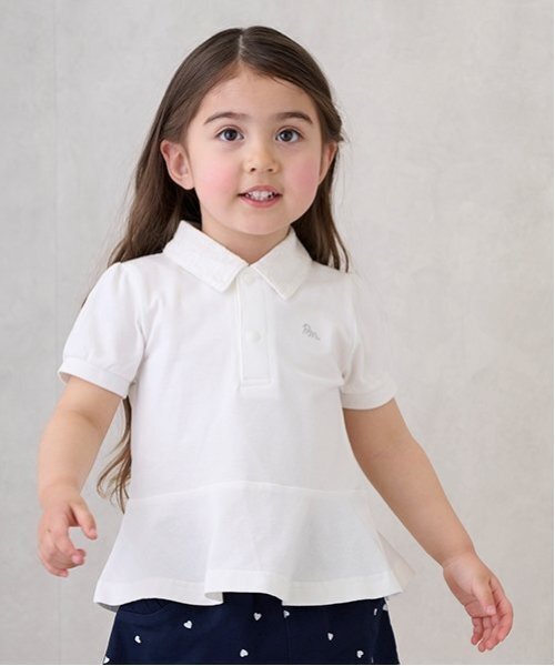 petit main（プティマイン）の「【リンク】ペプラムポロシャツ(キッズ)（ポロシャツ・キッズ・ライトピンク/ネイビー/オフホワイト・100cm/110cm/90cm/80ｃｍ/130cm/120cm）」の4枚目の写真