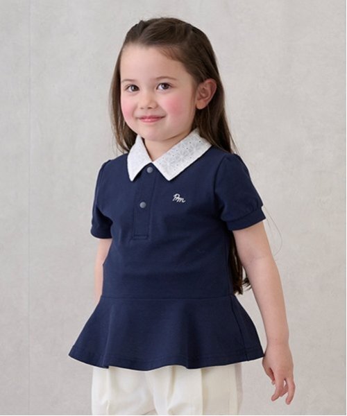 petit main（プティマイン）の「【リンク】ペプラムポロシャツ(キッズ)（ポロシャツ・キッズ・ライトピンク/ネイビー/オフホワイト・100cm/110cm/90cm/80ｃｍ/130cm/120cm）」の6枚目の写真