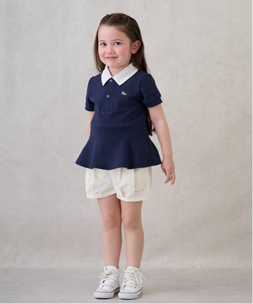 petit main（プティマイン）の「【リンク】ペプラムポロシャツ(キッズ)（ポロシャツ・キッズ・ライトピンク/ネイビー/オフホワイト・100cm/110cm/90cm/80ｃｍ/130cm/120cm）」の7枚目の写真