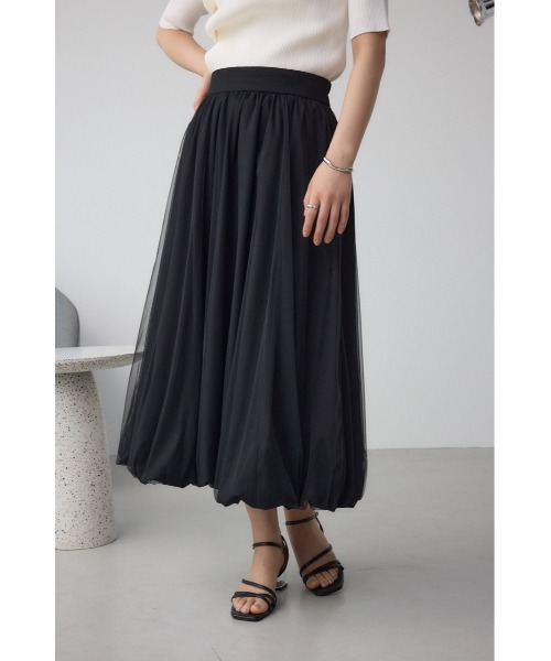 AZUL by moussy(アズールバイマウジー)の「チュールレイヤードバルーンスカート(スカート・レディース・アイボリー/ブラック/ブラック系その他・FREE)」の3枚目の写真
