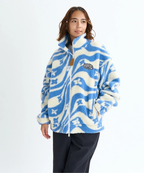ROXY(ロキシー)の「WANDERER /ロキシーウェーブ柄ボアジャケット(ブルゾン・レディース・ブラック/ミント/レッド・MEDIUM/LARGE/SMALL)」の2枚目の写真