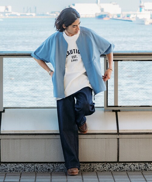 FREAK'S STORE(フリークスストア)の「FREAK’S STORE/フリークスストア 速乾素材 リラックスフィット ノーカラー ベースボールシャツ ショートスリーブ リネン風 ホームケア/LINEN LIKE N/C BB SHT(シャツ/ブラウス・メンズ・グリーン/ブラック/オフホワイト/サックスブルー/チャコールグレー・LARGE/MEDIUM/SMALL)」の5枚目の写真