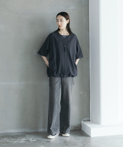 FREAK'S STORE(フリークスストア)の「FREAK’S STORE/フリークスストア 速乾素材 リラックスフィット ノーカラー ベースボールシャツ ショートスリーブ リネン風 ホームケア/LINEN LIKE N/C BB SHT(シャツ/ブラウス・メンズ・グリーン/ブラック/オフホワイト/サックスブルー/チャコールグレー・LARGE/MEDIUM/SMALL)」の7枚目の写真