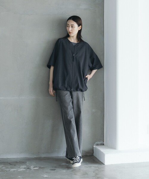 FREAK'S STORE(フリークスストア)の「FREAK’S STORE/フリークスストア 速乾素材 リラックスフィット ノーカラー ベースボールシャツ ショートスリーブ リネン風 ホームケア/LINEN LIKE N/C BB SHT(シャツ/ブラウス・メンズ・グリーン/ブラック/オフホワイト/サックスブルー/チャコールグレー・LARGE/MEDIUM/SMALL)」の9枚目の写真