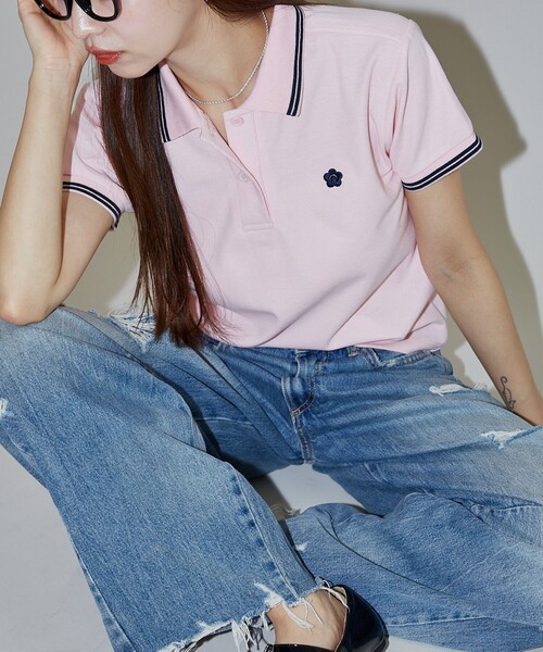 PUBLUX（パブリュクス）の「MARY QUANT × PUBLUX/マリークワント ワンポイント刺繍 鹿の子ポロシャツ　限定展開（ポロシャツ・レディース・ブラック/ナチュラル/ピンク/ネイビー・ﾌﾘ-）」の4枚目の写真