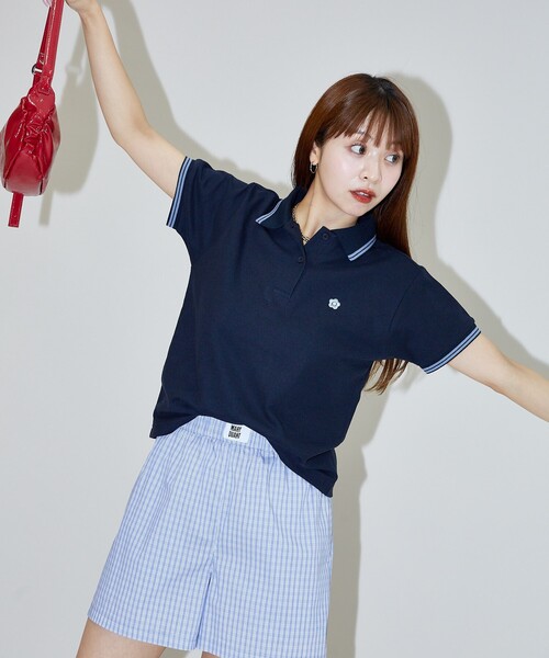 PUBLUX（パブリュクス）の「MARY QUANT × PUBLUX/マリークワント ワンポイント刺繍 鹿の子ポロシャツ　限定展開（ポロシャツ・レディース・ブラック/ナチュラル/ピンク/ネイビー・ﾌﾘ-）」の5枚目の写真