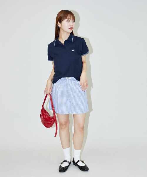 PUBLUX（パブリュクス）の「MARY QUANT × PUBLUX/マリークワント ワンポイント刺繍 鹿の子ポロシャツ　限定展開（ポロシャツ・レディース・ブラック/ナチュラル/ピンク/ネイビー・ﾌﾘ-）」の9枚目の写真