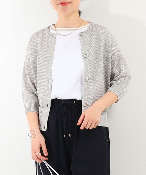 MICO COULIER（ミコクリエ）の「ギマラメカーディガン（カーディガン/ボレロ・レディース・キナリ/ライトグレー/オフホワイト・38）」の3枚目の写真