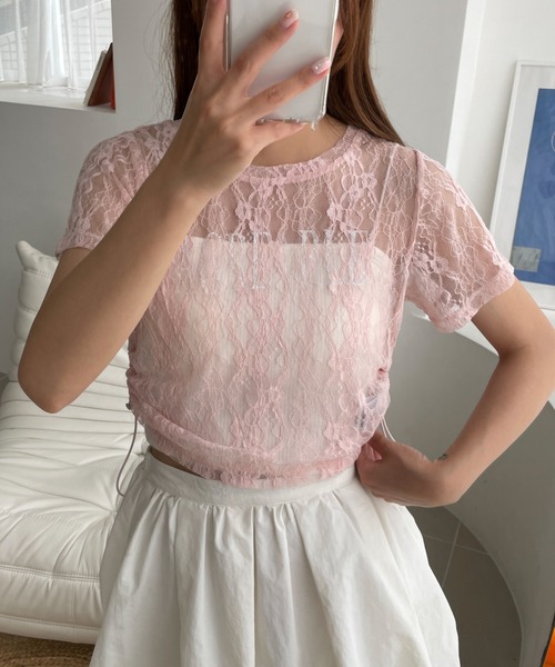 WEGO(ウィゴー)の「WEGO/グラフィックレースT(Tシャツ/カットソー・レディース・ピンク/ホワイト・FREE)」の1枚目の写真