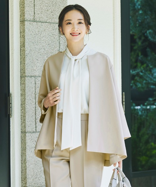 AOYAMA（アオヤマ）の「【時短に！ビジパシリーズ】〈２点セット〉ヘビロテスーツ｜Aラインジャケット＋テーパードパンツ/ブラック/通勤＆オフィス＆入卒＆セレモニー＆オケージョン｜自宅で洗える・ストレッチ・防止シワ｜（スーツセット・レディース・ブラック/ネイビー/ベージュ・M/L/LL/S）」の2枚目の写真