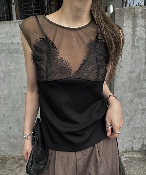 aere layered cut&sew Tシャツ セール】sheer cut and sew layered lace tops（Tシャツ