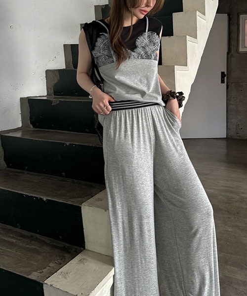 sheer cut and sew layered lace tops（Tシャツ/カットソー