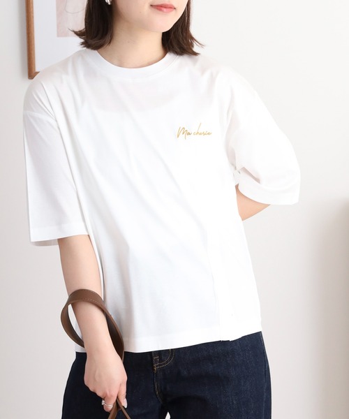 BRODIAEA(ブローディア)の「BRODIAEA テープリボンスリット半袖Tシャツ(Tシャツ/カットソー・レディース・ブラック/マスタード/オフホワイト/カーキ・40)」の2枚目の写真