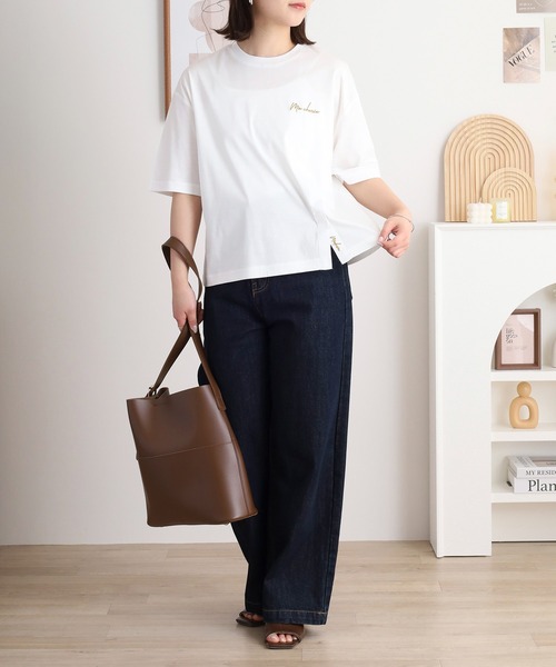 BRODIAEA(ブローディア)の「BRODIAEA テープリボンスリット半袖Tシャツ(Tシャツ/カットソー・レディース・ブラック/マスタード/オフホワイト/カーキ・40)」の12枚目の写真