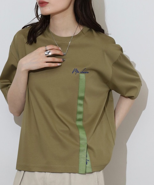 tシャツ BRODIAEA テープリボンスリット半袖Tシャツ レディース tシャツ BRODIAEA テープリボンスリット半袖Tシャツ レディース