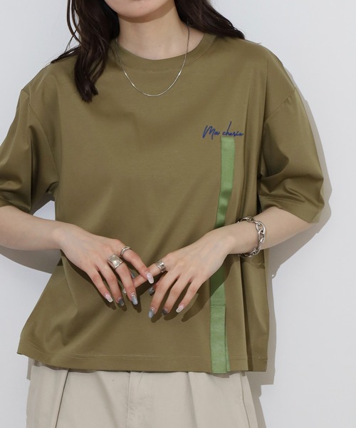 BRODIAEA(ブローディア)の「BRODIAEA テープリボンスリット半袖Tシャツ(Tシャツ/カットソー・レディース・ブラック/マスタード/オフホワイト/カーキ・40)」の19枚目の写真