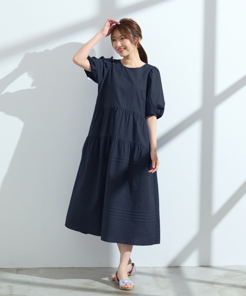 美品♡ローズティアラ 42大きい 後リボン ティアード切替 チュニックワンピース 美品♡ローズティアラ 42大きい 後リボン ティアード切替 チュニック