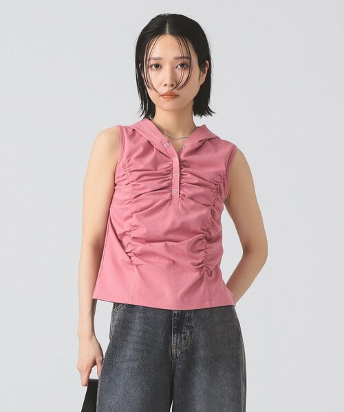 セール】シャーリング ノースリーブ フーディ トップス（Tシャツ