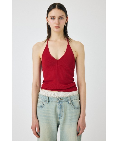 MOUSSY HALTER KNIT キャミ キャミソール レッド セール】【セットアップ対応】HALTER KNIT キャミソール（キャミソール