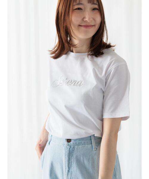 Te chichi TERRASSE(テチチテラス)の「スパンコールロゴTシャツ(Tシャツ/カットソー・レディース・チャコールグレー/オフホワイト/ネイビー・F)」の2枚目の写真