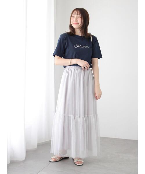 Te chichi TERRASSE(テチチテラス)の「スパンコールロゴTシャツ(Tシャツ/カットソー・レディース・チャコールグレー/オフホワイト/ネイビー・F)」の8枚目の写真