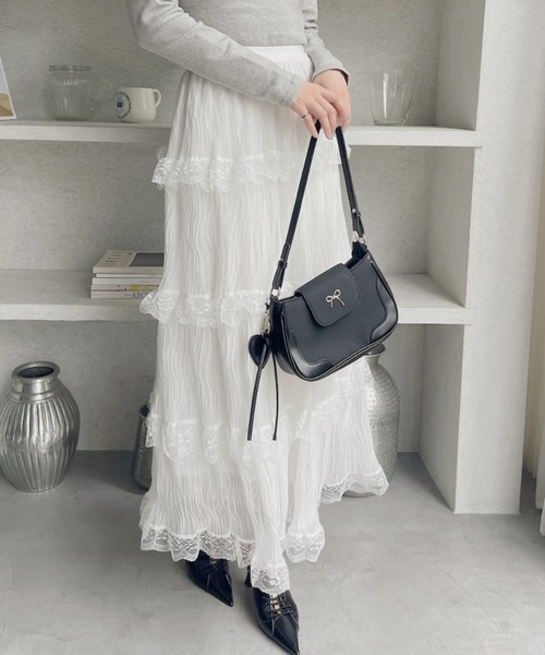 TREOVER(トレオーバー)の「ウエストゴムでお洒落なのにストレスフリー♪レース 切り替え プリーツティアードスカート(スカート・レディース・ブラック/オフホワイト/ナチュラル・FREE)」の21枚目の写真