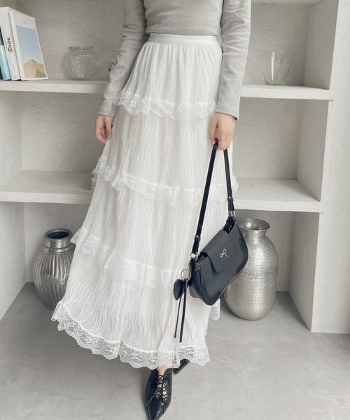 TREOVER(トレオーバー)の「ウエストゴムでお洒落なのにストレスフリー♪レース 切り替え プリーツティアードスカート(スカート・レディース・ブラック/オフホワイト/ナチュラル・FREE)」の19枚目の写真