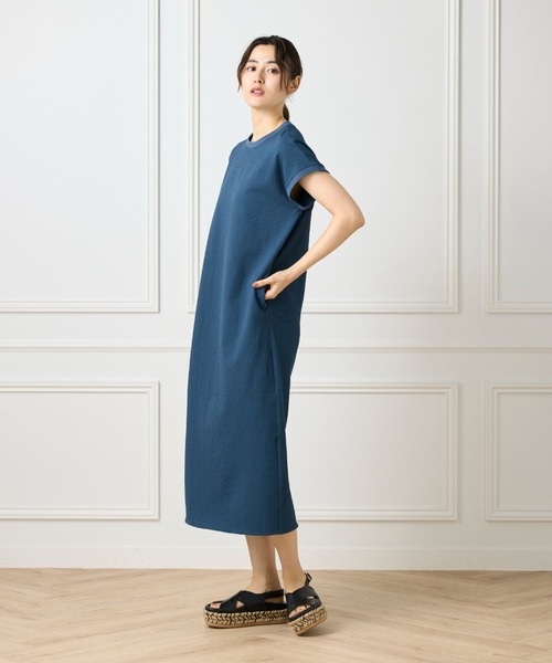 NIMES フレンチスリーブワンピース Andemiu シャツワンピース アシメカシュクール風フレンチ