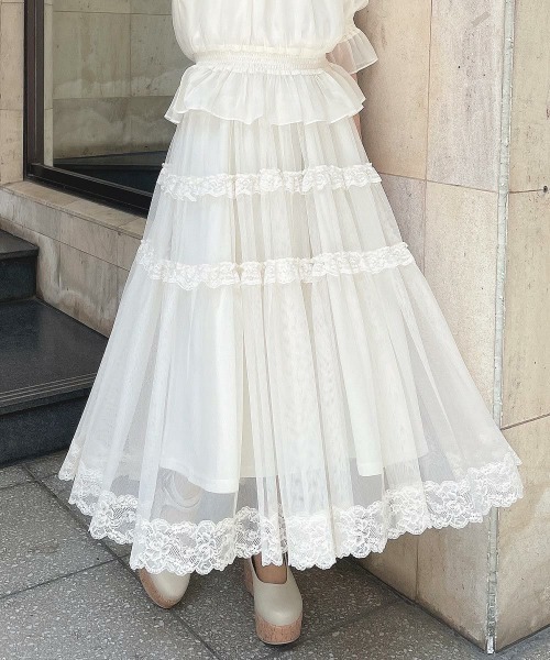 an another angelus（アンアナザーアンジェラス）の「レースフリルチュールスカート/ fint　フィント　夏服（スカート・レディース・チャコールグレー/オフホワイト/ライトグレー・FREE）」の12枚目の写真