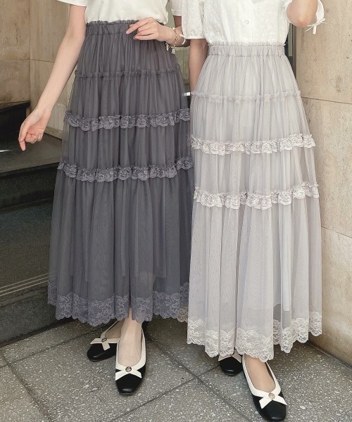an another angelus（アンアナザーアンジェラス）の「レースフリルチュールスカート/ fint　フィント　夏服（スカート・レディース・チャコールグレー/オフホワイト/ライトグレー・FREE）」の16枚目の写真