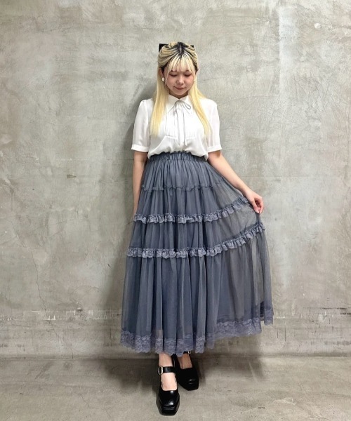 an another angelus（アンアナザーアンジェラス）の「レースフリルチュールスカート/ fint　フィント　夏服（スカート・レディース・チャコールグレー/オフホワイト/ライトグレー・FREE）」の19枚目の写真