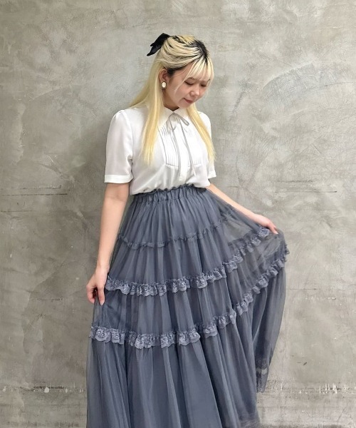 an another angelus（アンアナザーアンジェラス）の「レースフリルチュールスカート/ fint　フィント　夏服（スカート・レディース・チャコールグレー/オフホワイト/ライトグレー・FREE）」の22枚目の写真