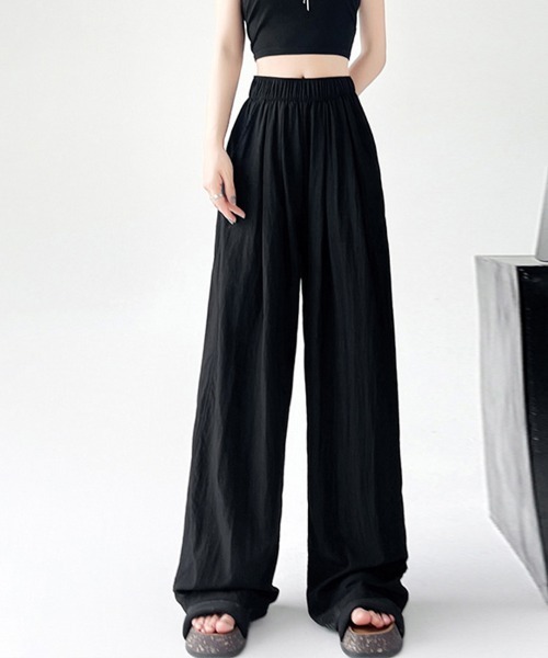 ONEP STAR(ワンピスター)の「ハイウエストワイドパンツ(スウェットパンツ・レディース・ベージュ/ダークグレー/ピンク/ブラック/ブルーグリーン/グレイッシュベージュ・MEDIUM)」の1枚目の写真