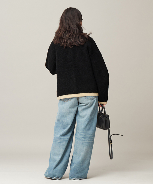 journal standard L'essage（ジャーナルスタンダードレサージュ）の「《SP》【金子綾さん着用】バイカラーボアカーディガン（カーディガン/ボレロ・レディース・ブラック/アイボリー・FREE）」の4枚目の写真