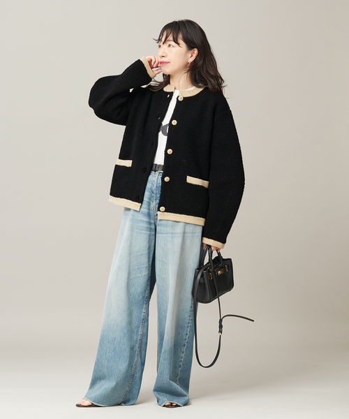 journal standard L'essage（ジャーナルスタンダードレサージュ）の「《SP》【金子綾さん着用】バイカラーボアカーディガン（カーディガン/ボレロ・レディース・ブラック/アイボリー・FREE）」の5枚目の写真