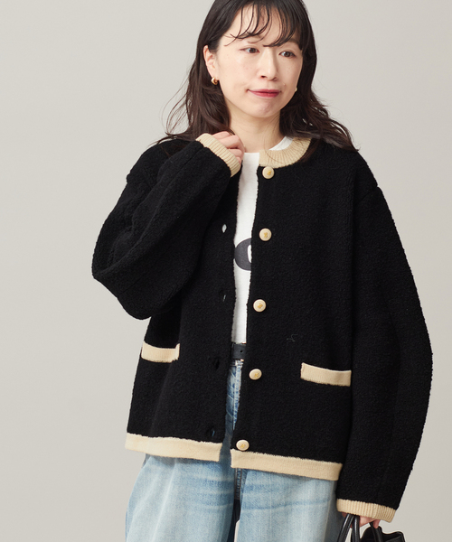 journal standard L'essage（ジャーナルスタンダードレサージュ）の「《SP》【金子綾さん着用】バイカラーボアカーディガン（カーディガン/ボレロ・レディース・ブラック/アイボリー・FREE）」の7枚目の写真