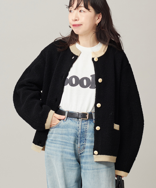 journal standard L'essage（ジャーナルスタンダードレサージュ）の「《SP》【金子綾さん着用】バイカラーボアカーディガン（カーディガン/ボレロ・レディース・ブラック/アイボリー・FREE）」の8枚目の写真