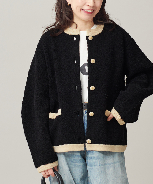 journal standard L'essage（ジャーナルスタンダードレサージュ）の「《SP》【金子綾さん着用】バイカラーボアカーディガン（カーディガン/ボレロ・レディース・ブラック/アイボリー・FREE）」の9枚目の写真