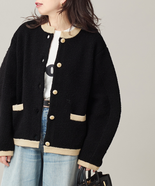 journal standard L'essage（ジャーナルスタンダードレサージュ）の「《SP》【金子綾さん着用】バイカラーボアカーディガン（カーディガン/ボレロ・レディース・ブラック/アイボリー・FREE）」の10枚目の写真