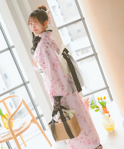 Retica(レティカ)の「浴衣 ワンピース セット レディース パウダーピンク ニュアンス フラワー セパレート ゆかた3点セット 浴衣羽織 キャミワンピ 兵児帯 かわいい(浴衣・レディース・ピンク・FREE)」の6枚目の写真