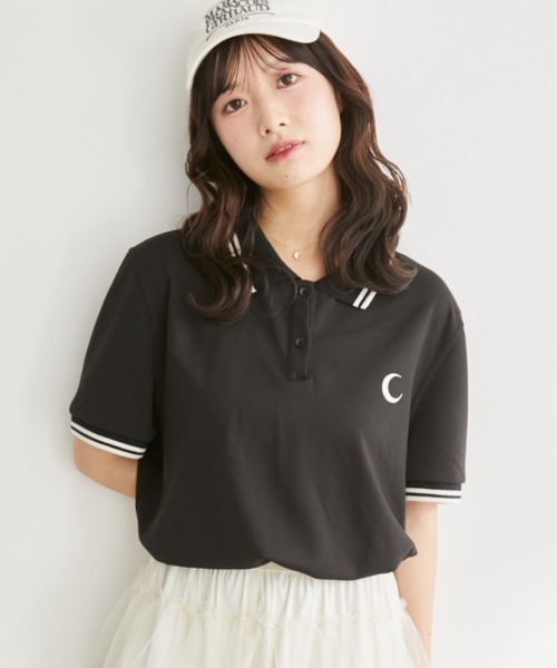 shochan direction item 】ムーンロゴ刺繍ダブルラインポロ