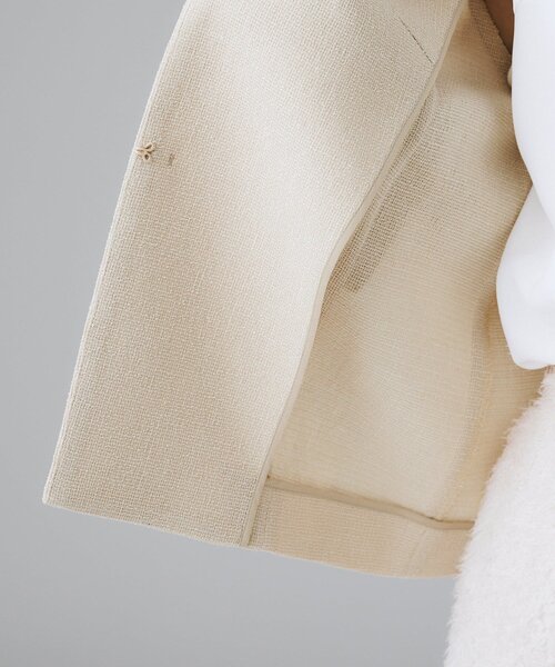 UNTITLED（アンタイトル）の「【短丈/日本製】カラミ風メッシュ ノーカラージャケット（ノーカラージャケット・レディース・ベージュ/ネイビー・46/48/50/44/42/00/01/02/03/04）」の7枚目の写真