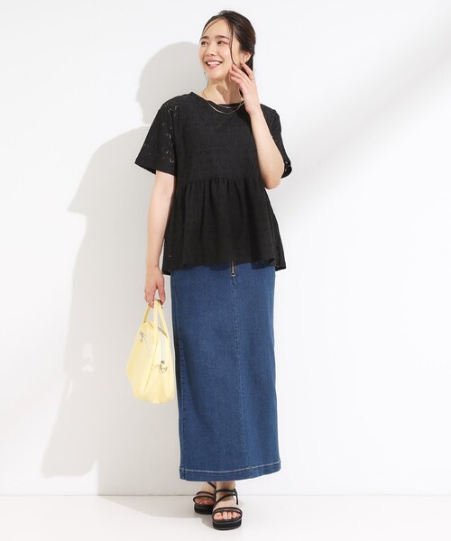 Cutie Blonde(キューティーブロンド)の「【S-LL】インせず決まる レースペプラムトップス(Tシャツ/カットソー・レディース・ブルー系その他/オレンジ系/ブラック・01/02/03/04)」の19枚目の写真