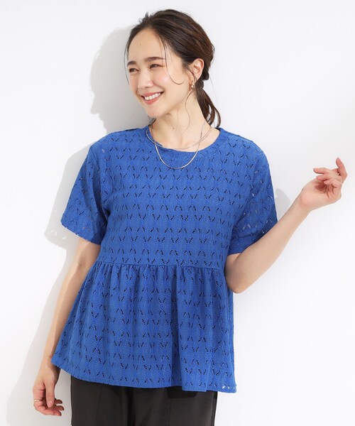 CEaRET ぺプラム　トップス CARETTE]kokodeオリジナル ネイビートップス(ぺプラム