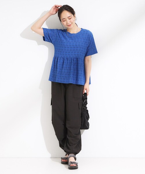 Cutie Blonde(キューティーブロンド)の「【S-LL】インせず決まる レースペプラムトップス(Tシャツ/カットソー・レディース・ブルー系その他/オレンジ系/ブラック・01/02/03/04)」の12枚目の写真
