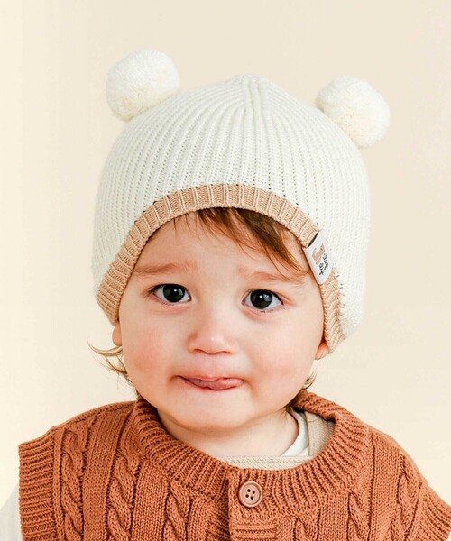 SLAP SLIP BABY(スラップスリップベビー)の「クマウサギ立体モチーフ付きニット帽ベビー(44~48cm)(その他ベビー用品・キッズ・オフホワイト/ブルー/ピンク・FREE)」の2枚目の写真